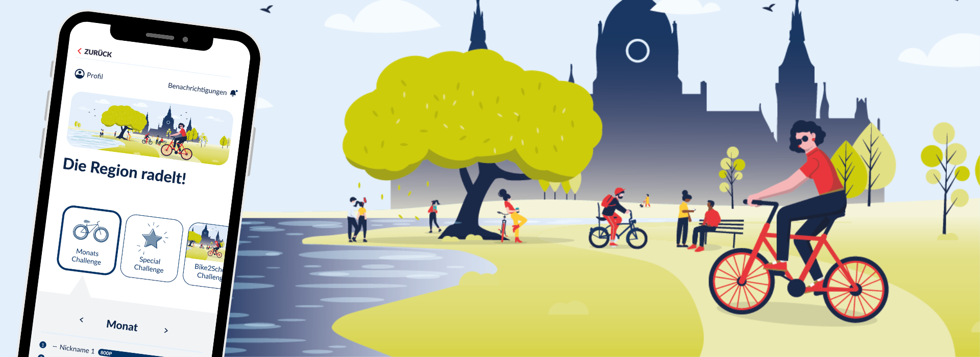 Die Region radelt — Panorama mit App-Mockup